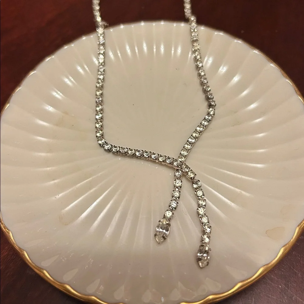 Silver Rhinestone Prom V Necklace - Picture 5 of 6